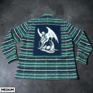 Welcome Skateboards Nimbus Skull Large Green Plaid Flannel Shirt Jacket Shacket